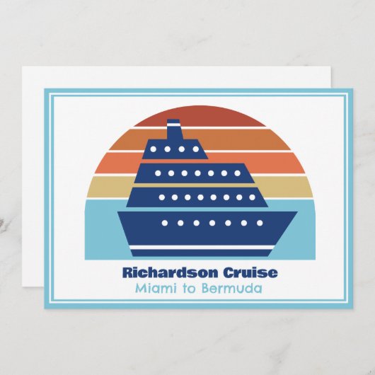 かわいいクルーズシップ家族旅行サンセットパーソナライズされた 招待状 (正面/裏面)