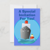 かわいいクルーズ船の引き船の漫画イラスト 招待状 (裏面)