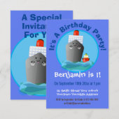 かわいいクルーズ船の引き船の漫画イラスト 招待状 (正面/裏面)