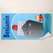 かわいいクルーズ船タグボート漫画イラストレーション ビーチタオル (正面)