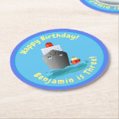 かわいいクルーズ船タグボート漫画イラストレーション ラウンドペーパーコースター (アングル)