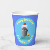 かわいいクルーズ船タグボート漫画イラストレーション 紙コップ (裏面)