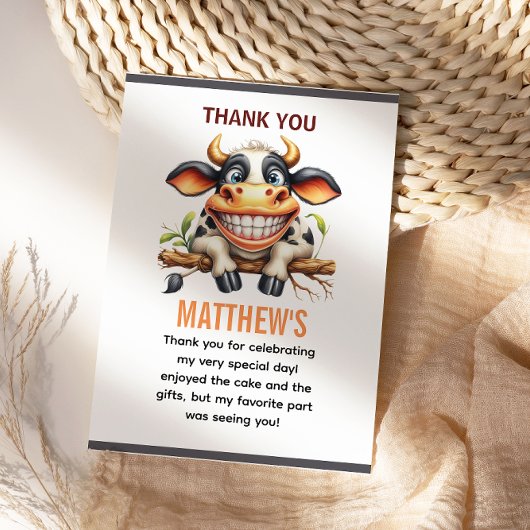 かわいいクレイジーな牛の牧場テーマ 1歳の誕生日 サンキューカード