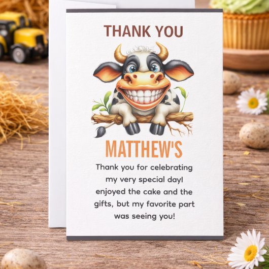 かわいいクレイジーカウファームテーマ1歳誕生日 サンキューカード