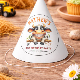 かわいいクレイジーカウファームテーマ1歳誕生日 パーティーハット