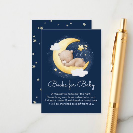 かわいいクレセント海軍ムーンテディベアブックベビー エンクロージャーカード (正面/裏面インサイチュ)