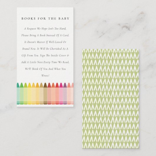 かわいいクレヨンおもしろい赤ちゃんシャワー用レインボーブック エンクロージャーカード (正面/裏面)