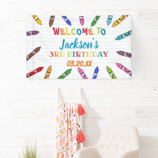 かわいいクレヨンアートの紙のカラフルパーティー誕生日 横断幕 (インサイチュ)