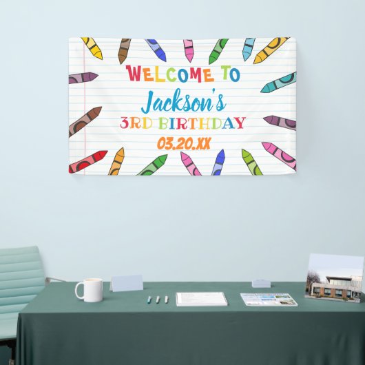 かわいいクレヨンアートの紙のカラフルパーティー誕生日 横断幕 (トレードショー)