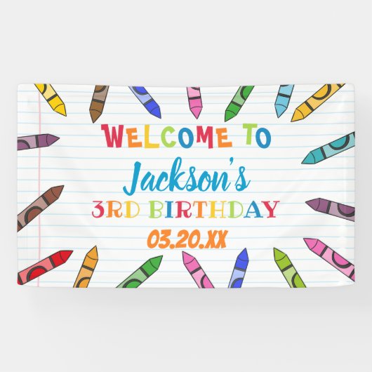 かわいいクレヨンアートの紙のカラフルパーティー誕生日 横断幕 (横)