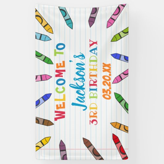 かわいいクレヨンアートの紙のカラフルパーティー誕生日 横断幕 (縦)