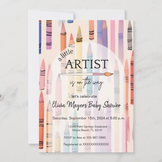 かわいいクレヨンパステルリトルアーティストベビーシャワー 招待状 (正面)