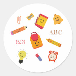かわいいクレヨン鉛筆と学校の文房具 ラウンドシール