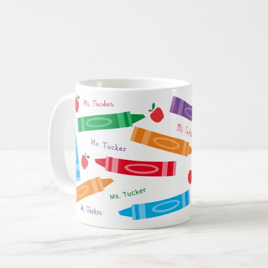 かわいいクレヨン&リンゴ先生の名前 コーヒーマグカップ (正面左)