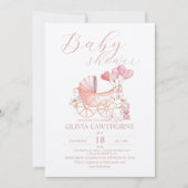 かわいいクレードルガールバニーピンク赤ちゃんシャワーパーティー 招待状 (正面)