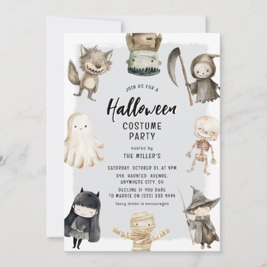 かわいいクレープキッズハロウィーンの衣装パーティー 招待状 (正面)