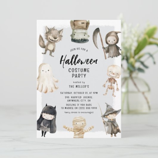 かわいいクレープキッズハロウィーンの衣装パーティー 招待状 (スタンド正面)