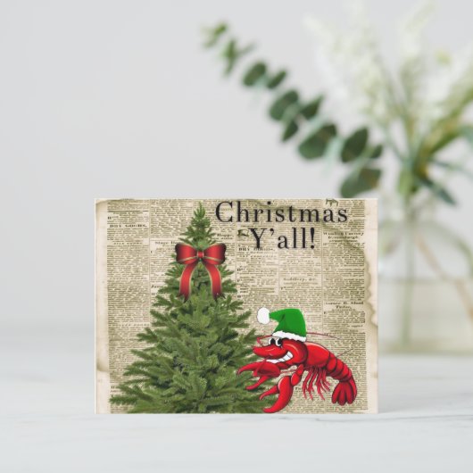 かわいいクロウフィッシュクリスマスのY'all ポストカード (スタンド正面)