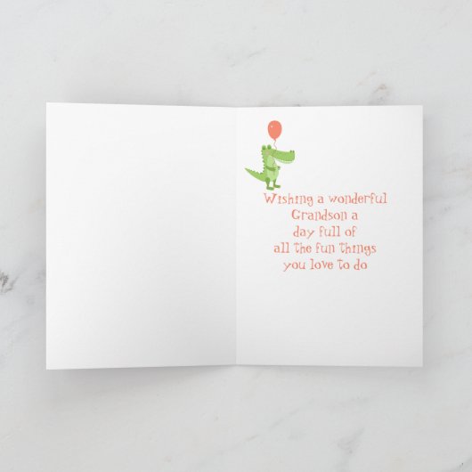 かわいいクロコダイルおもしろい動物の孫子供の誕生日 カード (内部)