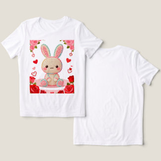 かわいいクロシェのウサギとバラ トライブレンドTシャツ