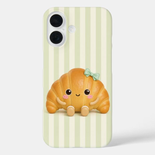 かわいいクロワッサンとサージグリーンのストライプの携帯ケース Case-Mate iPhoneケース (裏面)