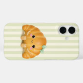 かわいいクロワッサンとサージグリーンのストライプの携帯ケース Case-Mate iPhoneケース (裏面 (横))