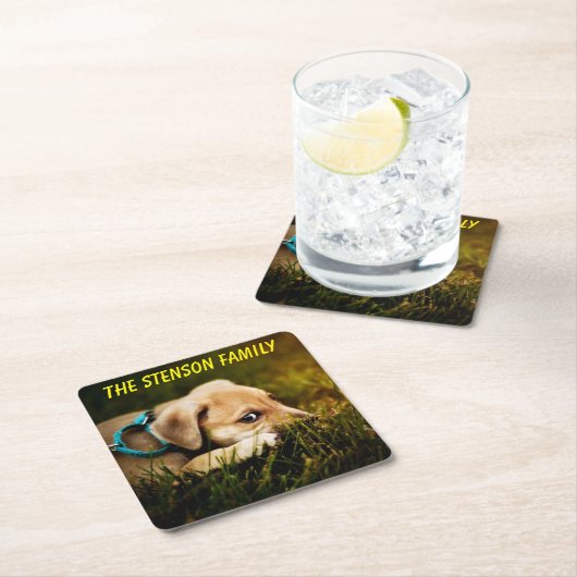 かわいいクローズアップ子犬 スクエアペーパーコースター (インサイチュ)