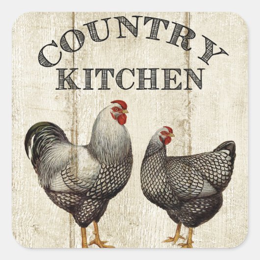 かわいいクートリーファームキッチンロスターとチキン スクエアシール (正面)