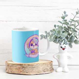 かわいいクールゲーマー女の子の犬の名前とベビーブルー コーヒーマグカップ