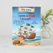 かわいいクールプール船パイレーツ誕生日招待状 招待状 (スタンド正面)