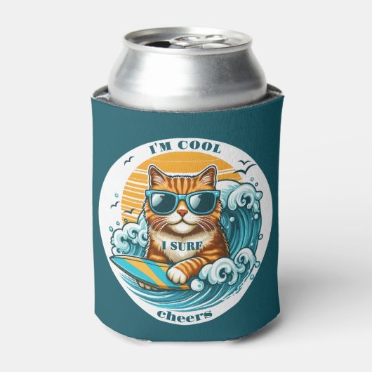 かわいいクールマンガのサーフネコ 缶クーラー (缶正面)