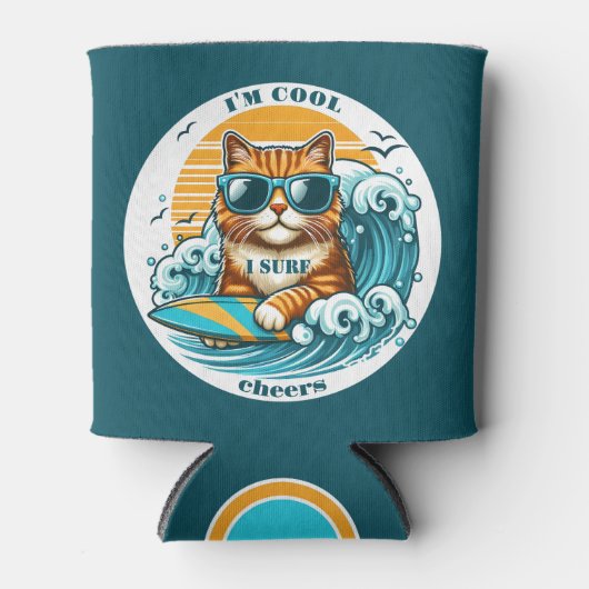 かわいいクールマンガのサーフネコ 缶クーラー (正面)