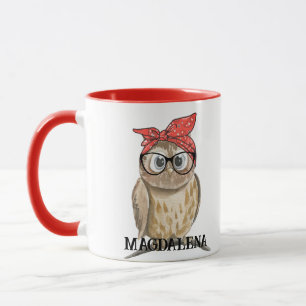 かわいいクールロカビリーフクロウinグラス&レッドバンダナ マグカップ