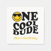 かわいいクールワンダデレトロハッピー顔1st誕生日 スタンダードカクテルナプキン (正面)