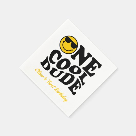 かわいいクールワンダデレトロハッピー顔1st誕生日 スタンダードカクテルナプキン (角)