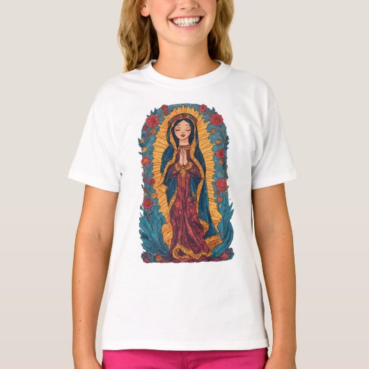 かわいいグアダルーペの聖母の女の子のTシャツ Tシャツ (正面)