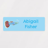 かわいいグッピーの熱帯魚の漫画パーソナライズされた ラベル (デザイン2)