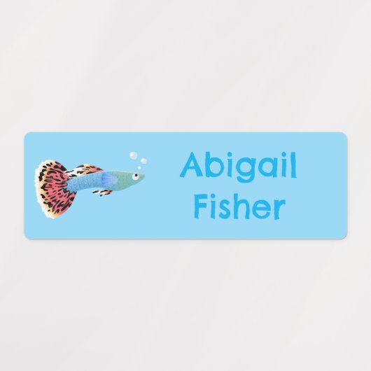 かわいいグッピーの熱帯魚の漫画パーソナライズされた ラベル (デザイン2)