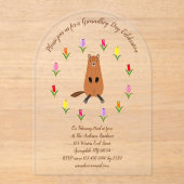 かわいいグラウンドホッグとチューリップの花カスタム咲き アクリル招待状 (正面)