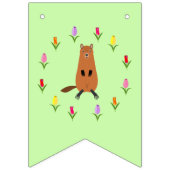 かわいいグラウンドホッグとチューリップの花カスタム咲き バンティングフラッグ (第3の旗)