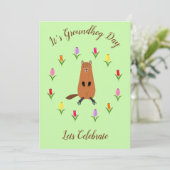 かわいいグラウンドホッグとチューリップの花カスタム咲き 招待状 (スタンド正面)