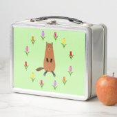 かわいいグラウンドホッグとチューリップの花 メタルランチボックス (インサイチュ)