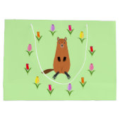 かわいいグラウンドホッグとチューリップの花 ラージペーパーバッグ (裏面)