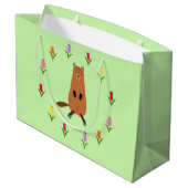 かわいいグラウンドホッグとチューリップの花 ラージペーパーバッグ (裏面アングル)
