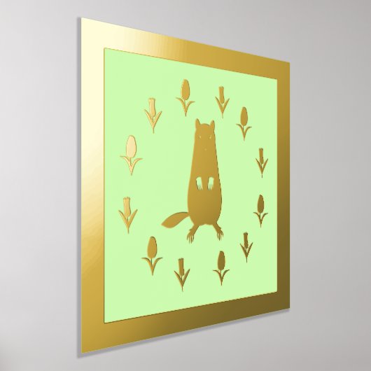 かわいいグラウンドホッグとチューリップの花 箔ポスター (レイダウン)