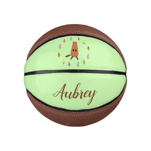 かわいいグラウンドホッグとチューリップ花名前をカスタムする ミニバスケットボール (正面)