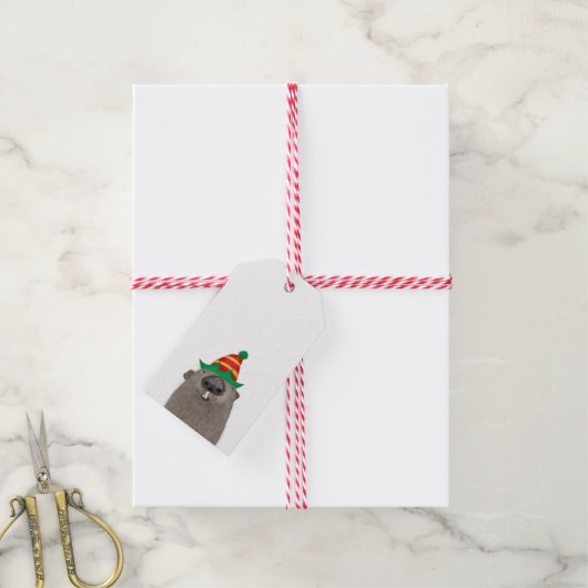 かわいいグラウンドホッグのクリスマスギフトタグ ギフトタグ (より糸付き)
