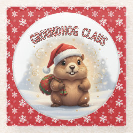 かわいいグラウンドホッグクロース 楽しいグラウンドホッグのクリスマス ガラスコースター