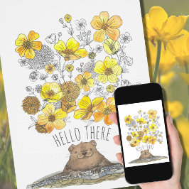 かわいいグラウンドホッグ黄色の花春こんにちは