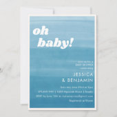 かわいいグラデーションディップ染料ブルー水彩赤ちゃんシャワー 招待状 (正面)